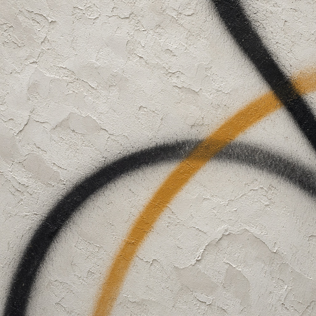 Close detail of black spray paint and a gold stripe